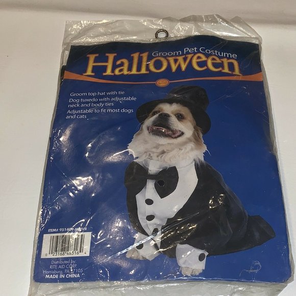 Groom Pet Halloween Costume Adjustable One Size Cats Dogs  Black White - Picture 1 of 3